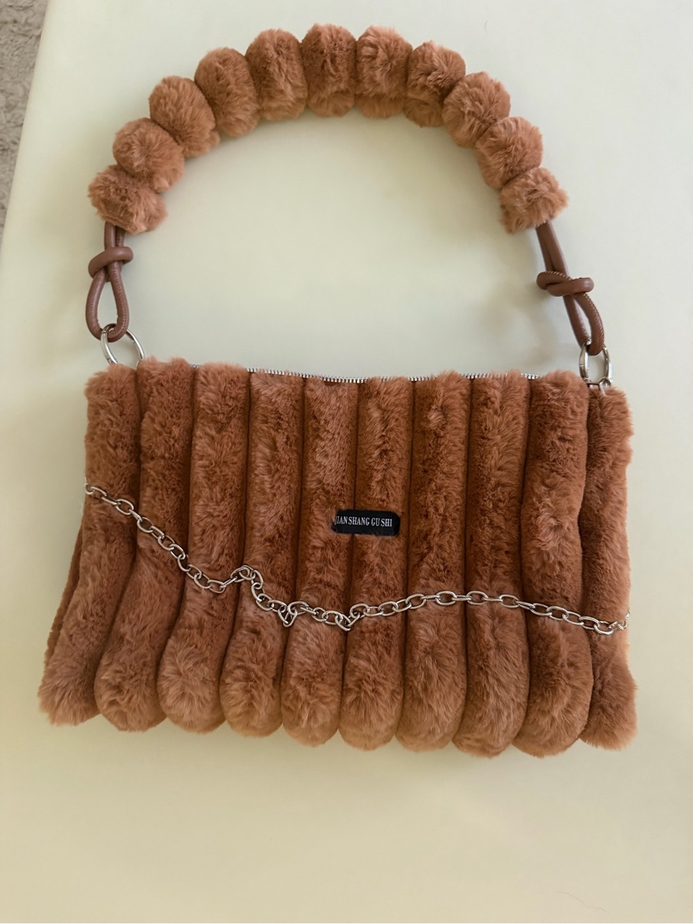 Plush Faux-Fur Shoulder Bag in Camel